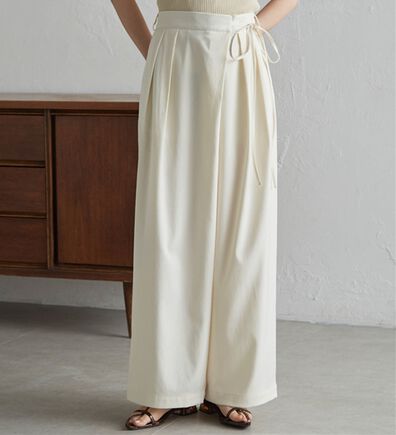 RANAN（ラナン）の「麻調2タックラップリボンパンツ（フルレングスパンツ）」