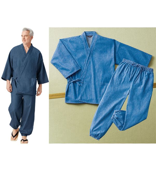 「日本の伝統服デニム作務衣（メンズ和装・浴衣・和装グッズ）」｜2色組