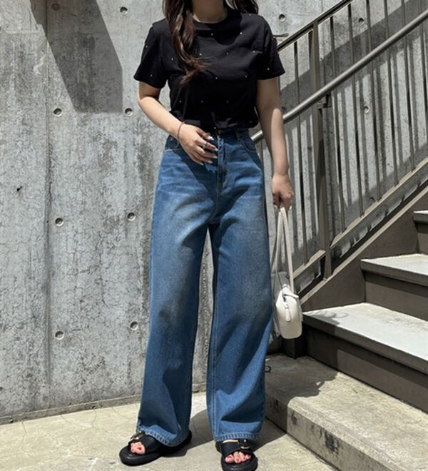 GeeRA（ジーラ）の「綿１００％ラインストーンドットＴシャツ（カットソー）」｜詳細画像