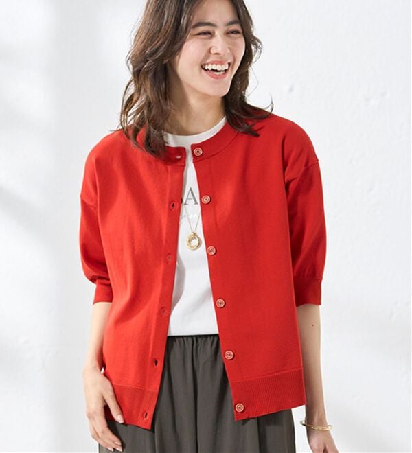 BELLUNA（ベルーナ）の「【快適Ｌａｂ．】洗える！軽い！５分袖ニットカーディガン（ニットカーディガン）」｜詳細画像