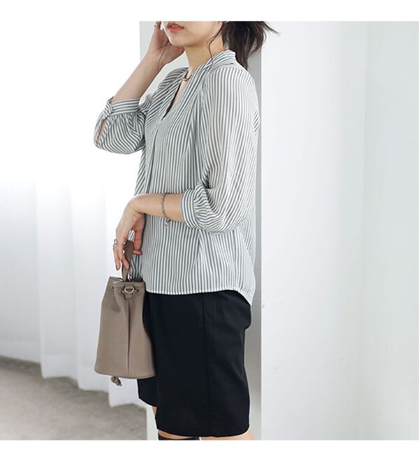 GeeRA（ジーラ）の「シルエットきれい！上品7分袖デザインブラウス（ブラウス）」｜詳細画像