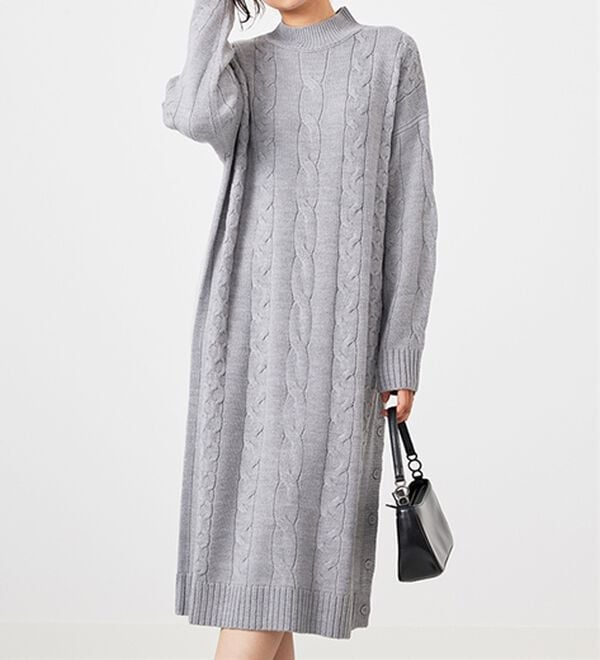 BELLUNA（ベルーナ）の「ケーブル柄ロング丈ニットワンピース（ニットワンピース）」｜詳細画像