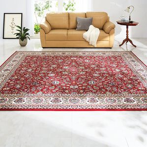 「【４／３０まで早割】厚みが選べる高級柄プリントはっ水カーペット（カーペット）」｜更紗レッド