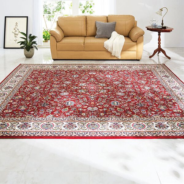 「【４／３０まで早割】厚みが選べる高級柄プリントはっ水カーペット（カーペット）」｜更紗レッド