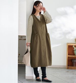 BELLUNA（ベルーナ）の「＜＆ｃｏｃｏｃｈｉ＞綿１００％二重織コクーンジャンパースカート（ジャンパースカート）」｜モカ