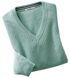 「日本製　色を愉しむウォッシャブルセーター（メンズニット・セーター）」｜セージ(V首)