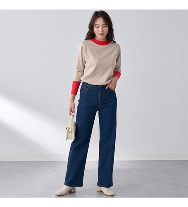 BELLUNA（ベルーナ）の「ぐんぐん伸びるカラーワイドデニム（ワイドパンツ・ガウチョ）」｜詳細画像