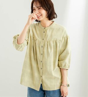 BELLUNA（ベルーナ）の「ダブルガーゼ素材切替デザインブラウス（ブラウス）」｜イエロー系