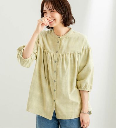 BELLUNA（ベルーナ）の「ダブルガーゼ素材切替デザインブラウス（ブラウス）」