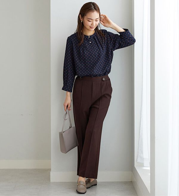 BELLUNA（ベルーナ）の「サマ見え（Ｗ）ストレッチ素材タブ使いワイドパンツ（ワイドパンツ・ガウチョ）」｜詳細画像