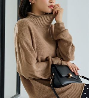 BELLUNA（ベルーナ）の「肌と仲良くなれる鹿のこ編ウォッシャブルニット（ニット・セーター）」｜モカ
