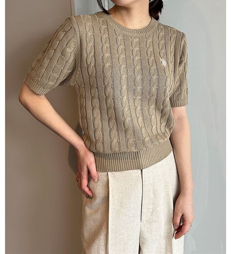 最安値，SALE】 POLOラルフローレンサマーニット ベージュS 半袖