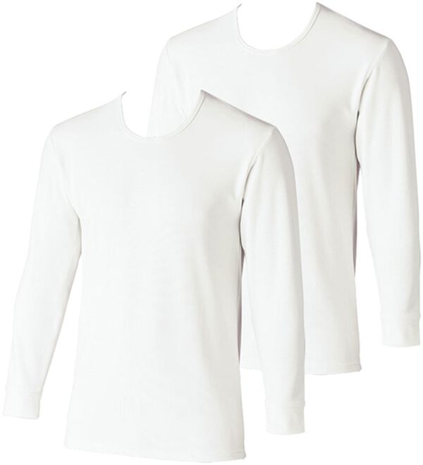 「【２枚組】＜ベルウォーム（Ｒ）＞しっかり厚地素材の＋４℃暖かインナー（メンズ肌着・インナーウェア）」｜ホワイト 長袖丸首