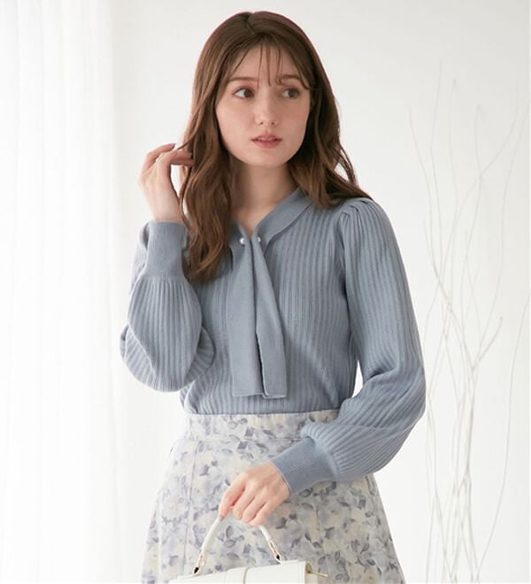 alotta（アロッタ）の「カシミヤタッチボウタイリブニット（ニット・セーター）」｜詳細画像