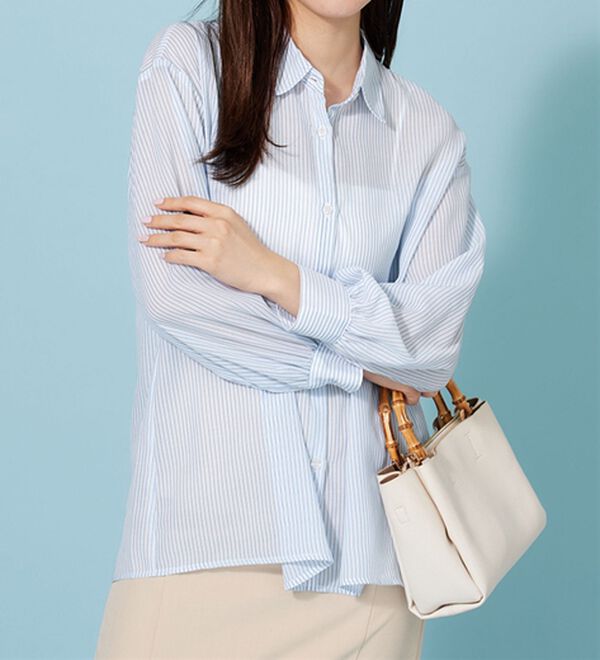 BELLUNA（ベルーナ）の「シアーストライプ素材ベーシックシャツ（シャツ）」｜詳細画像