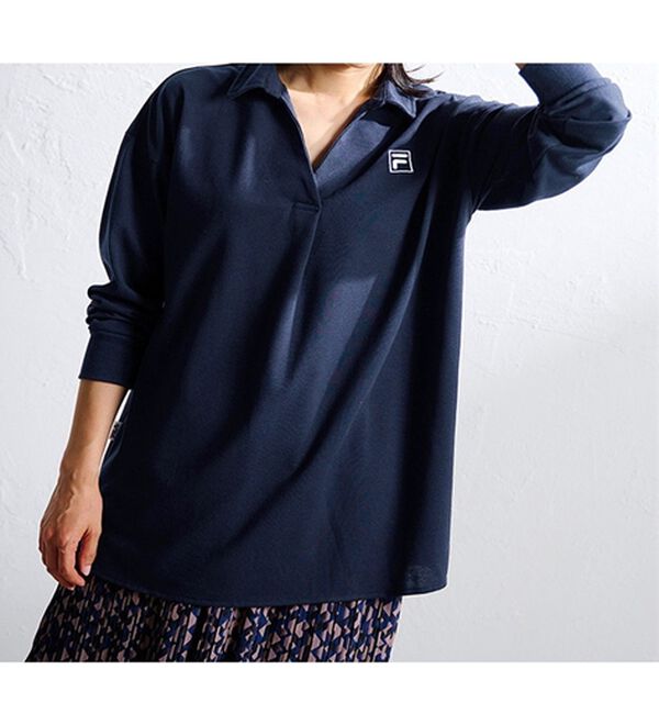 RANAN（ラナン）の「＜ＦＩＬＡ＞鹿の子チュニック長袖ポロシャツ（カットソー）」｜詳細画像