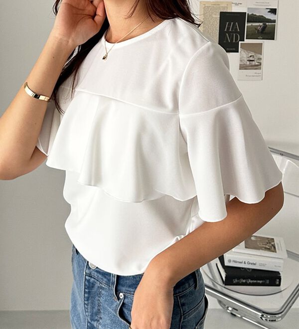 GeeRA（ジーラ）の「ラッフルフリルフレアースリーブＴブラウス（ブラウス）」｜詳細画像