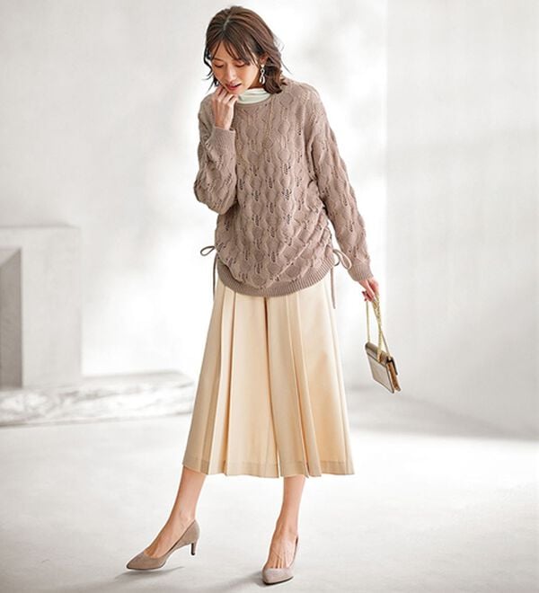 BELLUNA（ベルーナ）の「サマ見えプリーツデザインワイドパンツ（ワイドパンツ・ガウチョ）」｜詳細画像