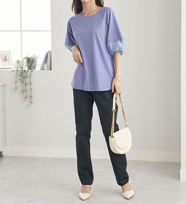 BELLUNA（ベルーナ）の「サラリ速乾！綿サテンストレッチカラーパンツ（フルレングスパンツ）」｜詳細画像