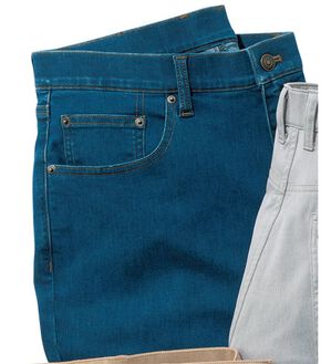 「＜コムルヴァン・オム＞３６０度のびのび快適麻入りチノ・ジーンズ（メンズデニムパンツ）」｜ブルー(ジーンズ)