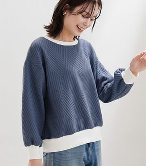 BELLUNA（ベルーナ）の「【新色追加】幾何柄ジャカード配色リブプルオーバー（カットソー）」｜ネイビー