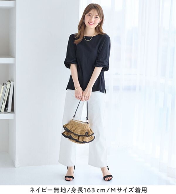 alotta（アロッタ）の「さらっと軽い綿混ストライプ袖タックブラウス（ブラウス）」｜詳細画像