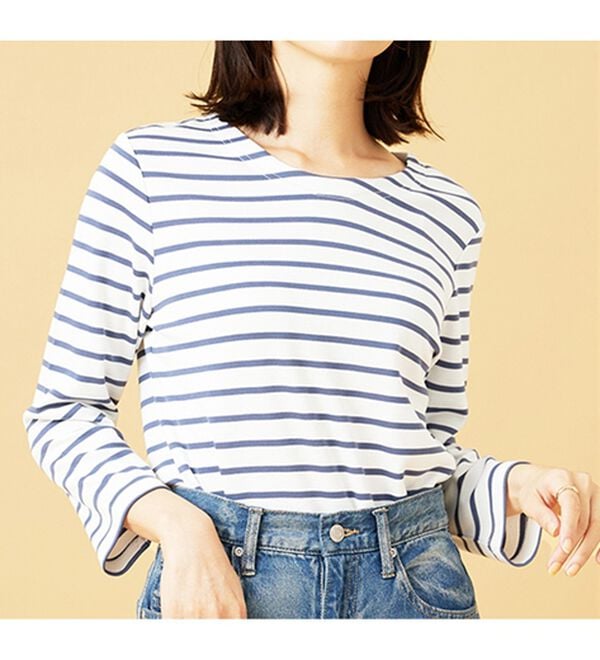 BELLUNA（ベルーナ）の「柔らかポンチ素材ボーダープルオーバー（カットソー）」｜詳細画像