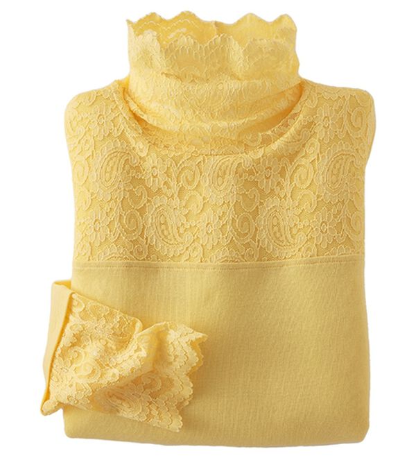 BELLUNA（ベルーナ）の「レース使い吸湿発熱プルオーバー（カットソー）」｜イエロー