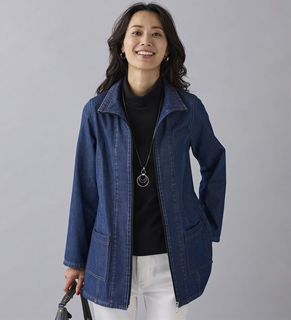 BELLUNA（ベルーナ）の「春のお出かけに！デニムボンディング素材ジャケット（ハーフコート）」｜詳細画像