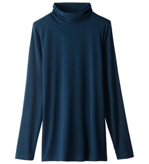 「うるおい椿オイル加工ぽかぽかハイネック（カットソー）」｜ネイビー