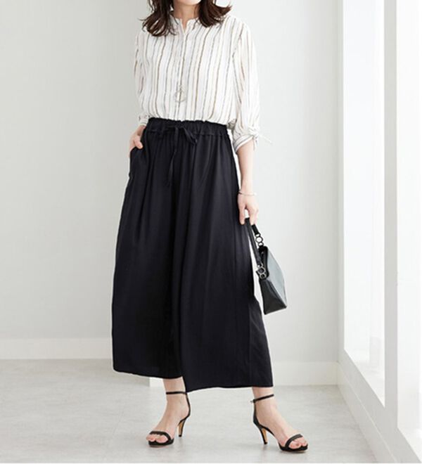 BELLUNA（ベルーナ）の「【接触冷感】レーヨン素材プリントワイドパンツ（ワイドパンツ・ガウチョ）」｜詳細画像