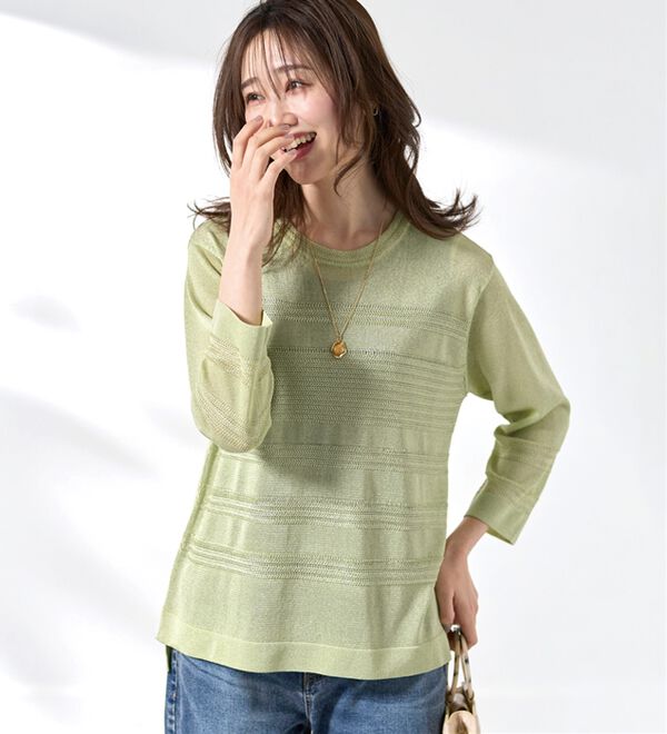 BELLUNA（ベルーナ）の「シャリ感！ボーダー編地ニットプルオーバー（ニット・セーター）」｜詳細画像