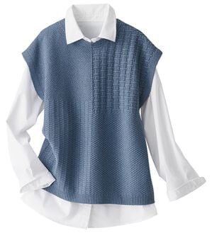 BELLUNA（ベルーナ）の「パッチワーク柄編地変化ニットベスト（ベスト）」｜ブルー