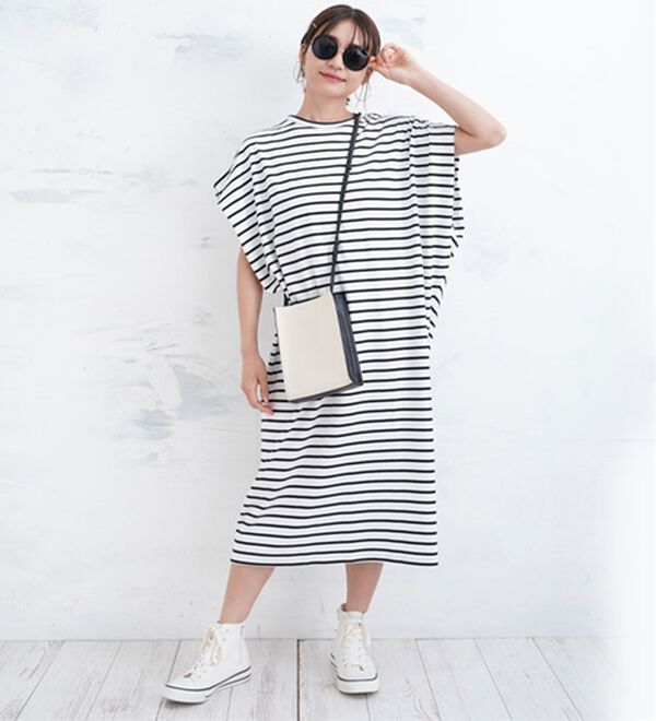 A HAPPY MARILYN（アハッピーマリリン）の「【麗シルエット】綿１００％ すっぽり着るだけ体隠し フレンチ ドルマンワンピース（カットソーワンピース）」｜詳細画像