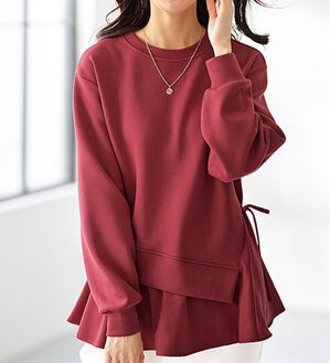 BELLUNA（ベルーナ）の「サイドリボン使い異素材切替プルオーバー（カットソー）」｜ボルドー