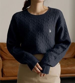 RANAN（ラナン）の「＜U.S.POLO ASSN.ユーエスポロアッスン＞ ワンポイントケーブルニット（ニット・セーター）」｜ネイビー