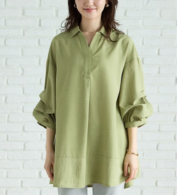 BELLUNA（ベルーナ）の「麻調素材袖タックデザインシャツチュニック（チュニック）」｜詳細画像