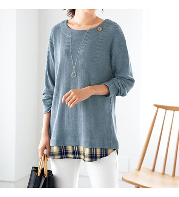 BELLUNA（ベルーナ）の「ワッフル素材重ね着風プルオーバー（カットソー）」｜詳細画像