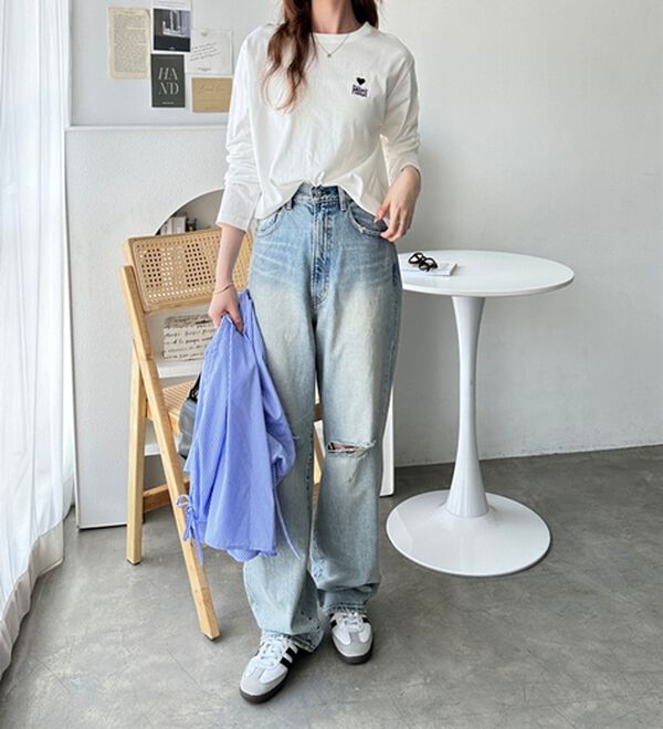 GeeRA（ジーラ）の「ハートデザイン刺繍ロンＴ（カットソー）」｜詳細画像