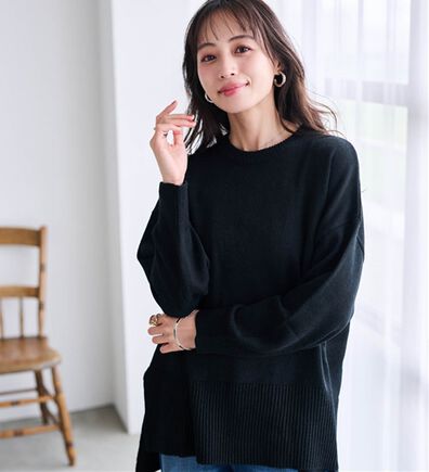 RANAN（ラナン）の「ワイドリブ使いカラーニットチュニック（ニット・セーター）」