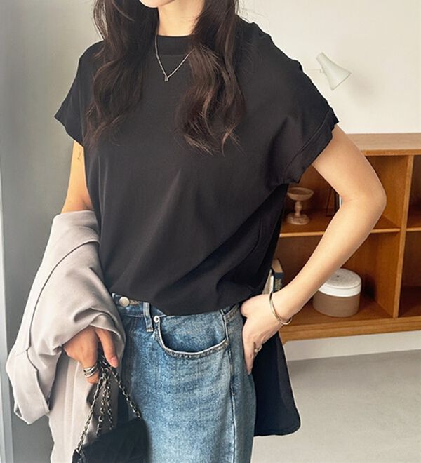 GeeRA（ジーラ）の「綿１００％フレンチスリーブチュニックＴシャツ（カットソー）」｜詳細画像