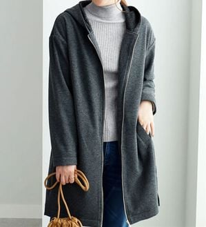 BELLUNA（ベルーナ）の「裏ファー素材ロング丈パーカー（パーカー）」｜杢チャコール