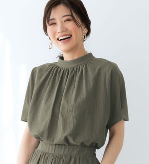 BELLUNA（ベルーナ）の「綿１００％涼やかハイネックトップス（ブラウス）」｜詳細画像