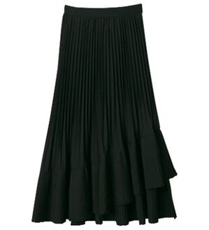 RANAN（ラナン）の「プリーツ切替フレアースカート（ひざ丈スカート）」｜ブラック