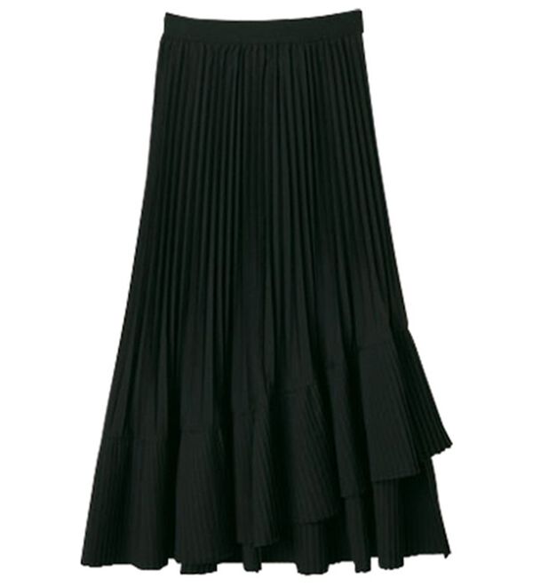 RANAN（ラナン）の「プリーツ切替フレアースカート（ひざ丈スカート）」｜ブラック