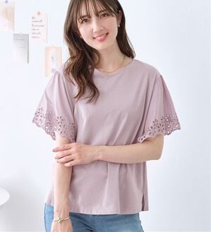 alotta（アロッタ）の「【接触冷感】綿１００％袖レースプルオーバー　さらひやりコットン【イエべ・ブルべ】（カットソー）」｜ラベンダー