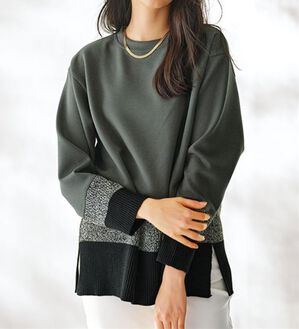 BELLUNA（ベルーナ）の「【Ｌａｇｒｉｌｕａ】とろみ素材ニット切替プルオーバー（カットソー）」｜チャコール
