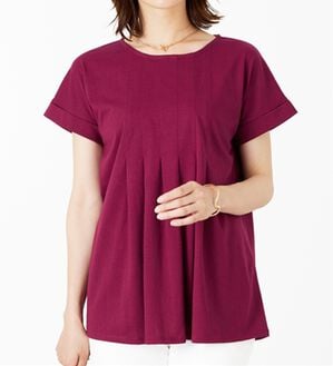 BELLUNA（ベルーナ）の「汗ジミ対策！タックデザインチュニック（チュニック）」｜ラズベリー