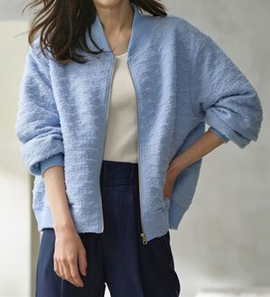 RANAN（ラナン）の「ぽこぽこ素材ボリューム袖ブルゾン（ブルゾン）」｜ブルー