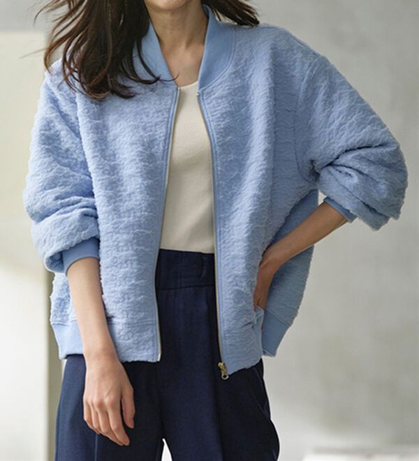 RANAN（ラナン）の「ぽこぽこ素材ボリューム袖ブルゾン（ブルゾン）」｜ブルー